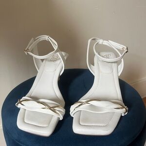 Franco Sarto White Heels with Gold Accents